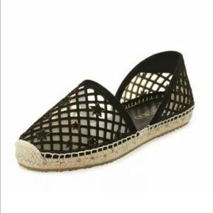 JIMMY CHOO Dreya Black Perforated Suede D'Orsay Espadrille Flats size 38